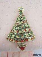 Beautiful Vtg Enamel AB RS Christmas Tree Brooch Pin  