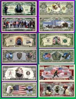 SET OF 6 COMMERATE 911 WTC NEW YORK POLICE DOLLAR BILLS  
