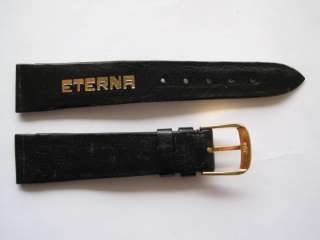 Eterna black plain leather watch band 18 mm  