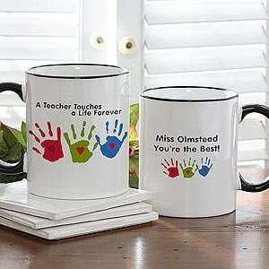   : Personalized Teacher Coffee Mug   Kids Handprints: Kitchen & Dining