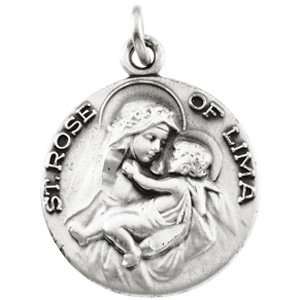  Sterling Silver St. Rose Medal 18mm & Chain Jewelry