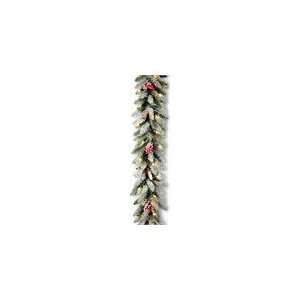   Dunhill Fir Garland with Snow, Red Berries, Cones and 50 Snow Lights