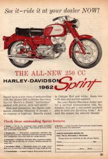 1962 HARLEY DAVIDSON AD ADVERTISEMENT MOTORCYCLE 62  