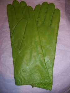 Lime Green long Cashmere lined Leather Gloves  