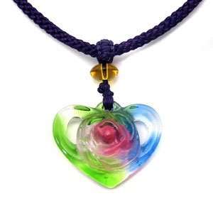    Liuli Heart and Rose Glass Pendant Necklace 