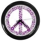 Carsons Collectibles Black Wall Clock of Flowered Peace Symbol Purple