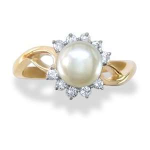  14KT Yellow Gold Diamond and Pearl Ring Jewelry