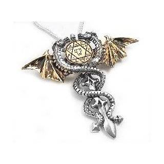   Pewter Gothic Sacred Dragon Star of Solomon Charm Pendant Necklace