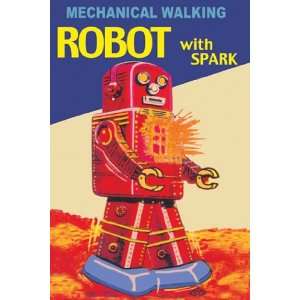  Mechanical Walking Red Robot with Spark   Poster (12x18 