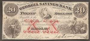 1863 $20 GEORGIA SAVINGS BANK, MACON GA, OBSOLETE NOTE VF  