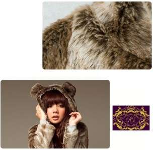 Teddy Bear Ears Hoodie Furry Fur Jacket Coat C126 xs s  