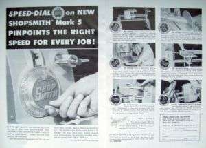 1954 SHOPSMITH Original 2 Pg AD MARK 5 SPEED DIAL LATHE  