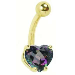   Gold Navel Ring with Genuine Heart shape Mystic Topaz stone Jewelry