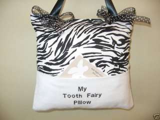 TOOTH FAIRY PILLOW~ZEBRA~HANDMADE~EMBROIDERED  