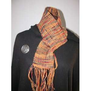   Handwoven Dusty Red, Tan and Blue Mens/Womens Scarf 