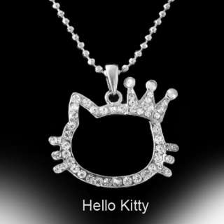 Hello Kitty Kette mit Anhaenger Swarovskisteinen Halskette versilbert 