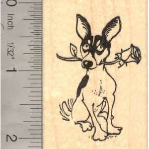  Rat Terrier with Rose Rubber Stamp, Valentines Day Arts 
