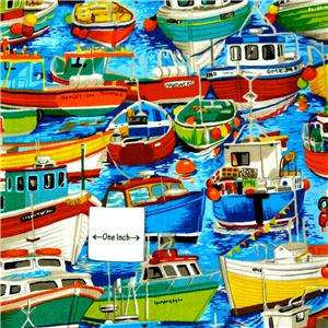 Andover Cotton Fabric Busy Seaport, Boats, Ocean FQs  