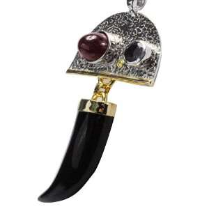   Silver Black Agate and Ruby Pendant Necklace(18 inch Chain) Jewelry
