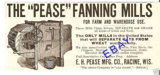VERY OLD 1889 PEASE FANNING MILL AD RACINE WISCONSIN  