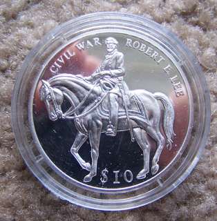   Republic of Liberia Silver 10 dollar coin   Civil War   Robert E. Lee