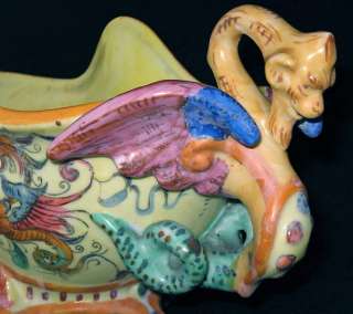 Signed Made in Japan Dragon art pottery console set, 3p  
