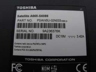 Toshiba Satellite A665 S6086 Windows Laptop Computer  4GB RAM, 500 GB 