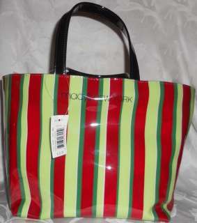   CHRISTMAS STRIPE SHOPPING BAG TOTE GREEN AND RED 631839032452  
