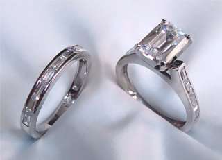 75Ct Emerald Cut Wedding Ring Set 14K Solid Gold  