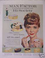 MAX FACTOR HI SOCIETY LIPSTICK VINTAGE 1959 PRINT AD  