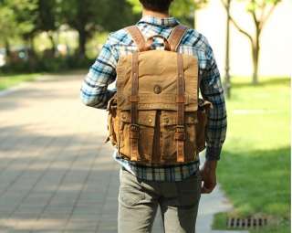 NWT Wemons Mens Vintage Canvas Leather Backpacks School Bag Rucksack 