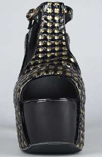 Jeffrey Campbell The Foxy Shoe in Woven Black Patent and Gold 