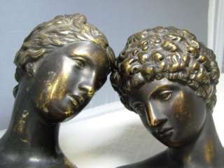 Antique PR Neoclassical Roman Grecian Figural Brass Composite Busts 
