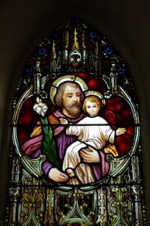 Antique Traditional Stained Glass Window St. Joseph  