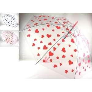 Transparenter Romantischer Regenschirm Automatik mit Herzdesign pink 