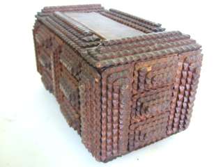 Antique Folk TRAMP ART Carved Wooden BOX Cigar Boxes   