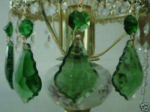 GREEN CRYSTAL FRENCH CUT LAMP CHANDELIER PRISM 14PCS  