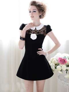 Sweet Black Lace Cap Sleeve Party Mini Dress S M L  