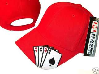 RED 4 ACES BASEBALL CAP CAPS HAT HATS POKER VEGAS  