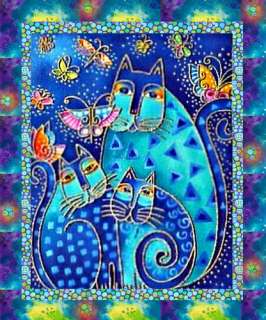 MS DESIGN: LAUREL BURCH BLUE CATS   TEXTILE ART   ACEO  