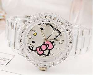 New HelloKitty lady fashion Crystal Stone Quartz Wrist watch W  