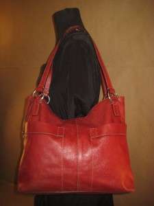 FOSSIL Red Leather Front Pocket Tote Shopper Satchel Purse Shoulder 