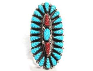 Robert Eustace Unique Carved Turquoise & Coral Ring  