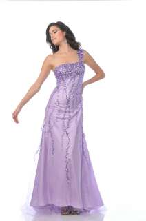   LONG ONE SHOULDER PROM GOWN BEADED LILAC FORMAL DRESS BALL GOWN  