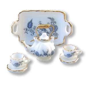 Reutter Porcelain Dollhouse Miniature Blue Onion Tea Se  