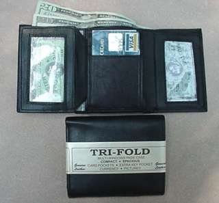 MENS BLACK LEATHER WALLET LAMB CLASSIC TRIFOLD 731  