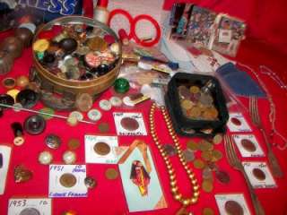 VINTAGE JUNK DRAWER ESTATE JEWELRY COIN SILVER LOT US, WORLD,MILITARY 