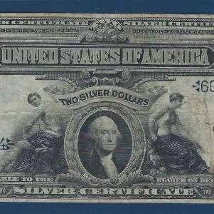 US CURRENCY 1899 $2 SILVER CERTIFICATE in PMG Choice Fine 15, Old 