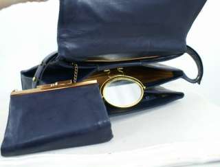 Vintage 60s 70s Lou Taylor Navy Blue Handbag Purse Pivot Mirror  