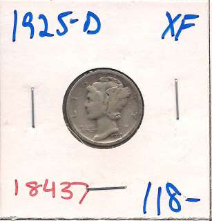 1925 D Mercury Dime Ten Cent Extra Fine #18437  